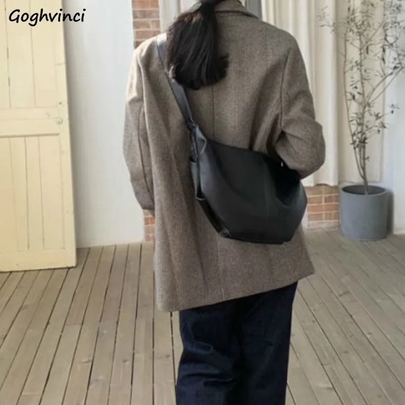 

Top-Handle Bags Female Solid PU One-shoulder Large Capacity Crossbody Bags Handbag Vintage Simple All-match High Street Fashion