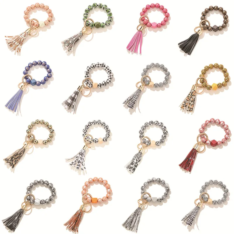 Новинка 1 шт. брелок с кисточкой деревянные бусины браслет на запястье для ключей