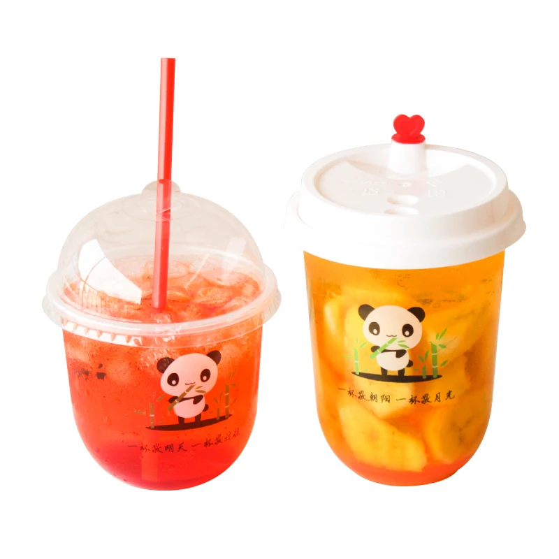 

50pcs Creative u shape disposable tea cup party birthday favor transparent juice cups takeaway packaging plastic cups with lid