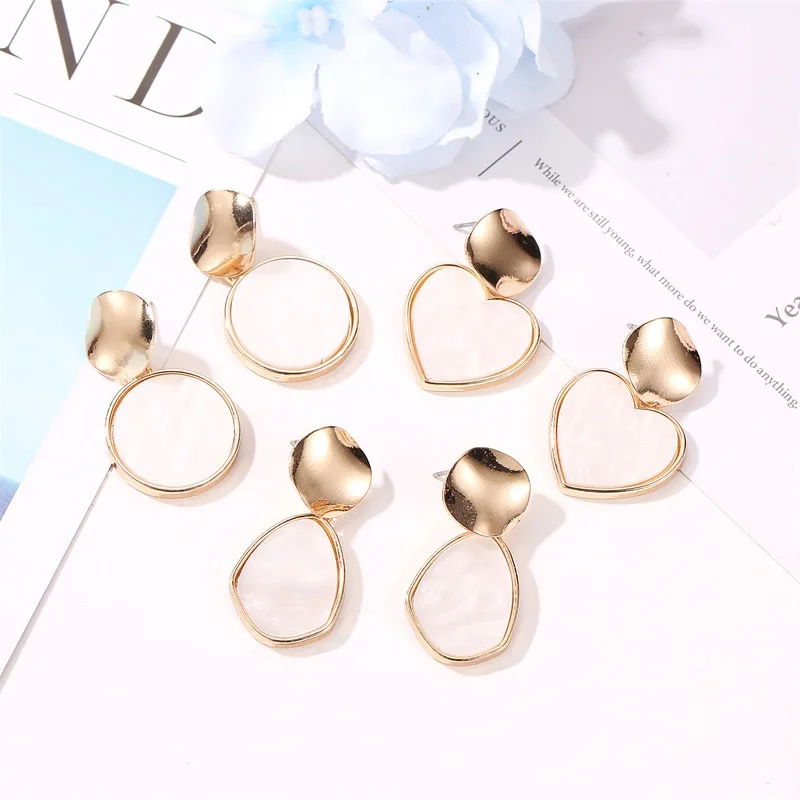 2019 Korean Geometric Heart Dangle Earrings For Women Hollow Round Water Drop Metal Simple Ear Accessories Elegant Mujer Jewelry | Украшения