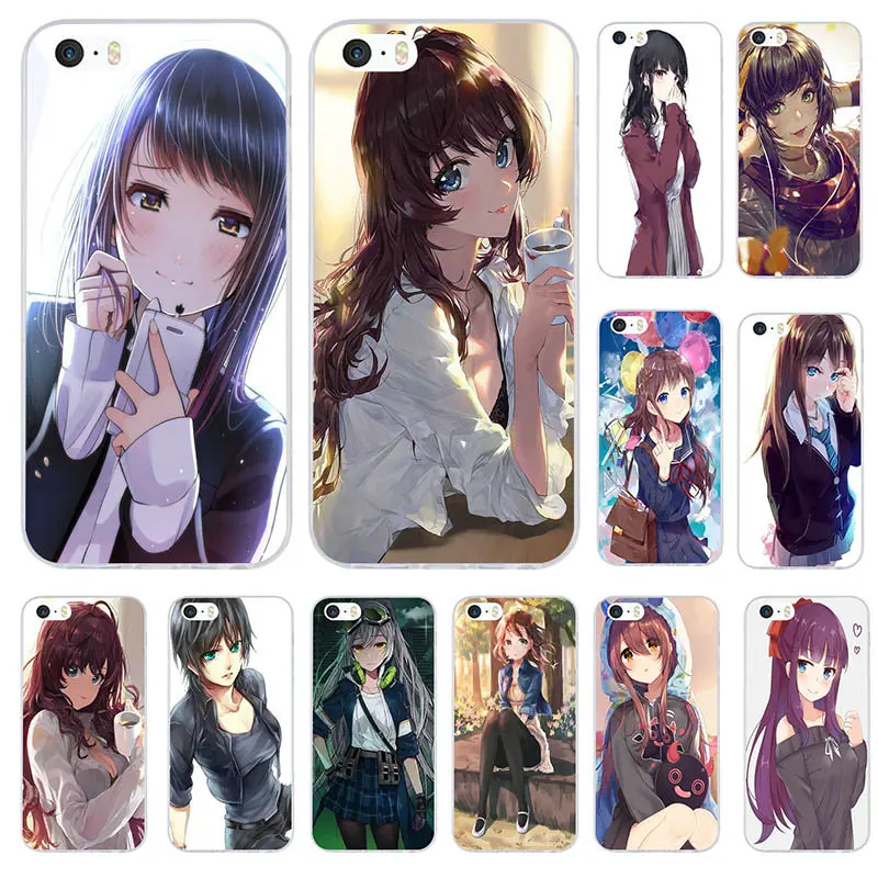 Платье для девочек в стиле аниме с темными волосами и голубыми глазами iPhone X XR XS 11