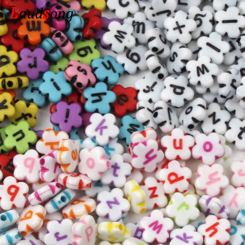 

100Pcs 11mm Random Acrylic Flower Beads Alphabet Beads Letter Beads For Jewelry Making DIY Spacer Necklace Bracelet