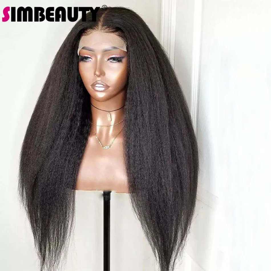 

Simbeauty Kinky Straight Extra Full Looking Coarse Kinky Human Hair 360 Lace Front Wigs for Black Women Pre Plucked Hairline