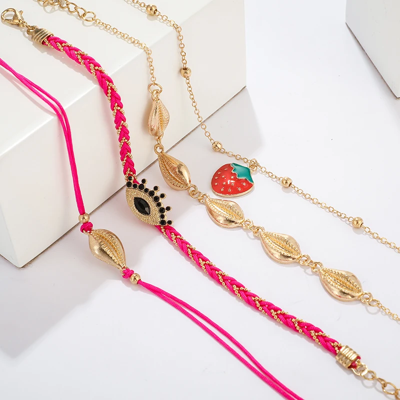 Tocona Boho Shell Клубника Кристалл глаз ножной браслет с подвеской набор для женщин