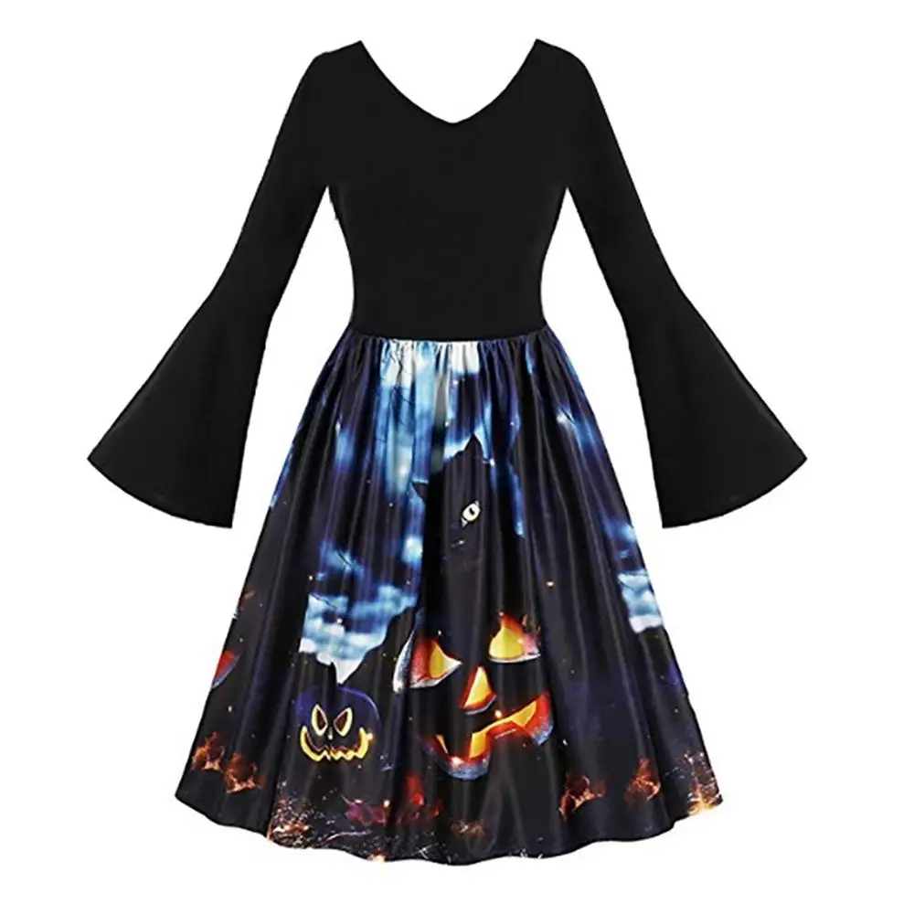 Женский костюм с длинными рукавами винтажный тыквы Хэллоуин вечернее платье для
