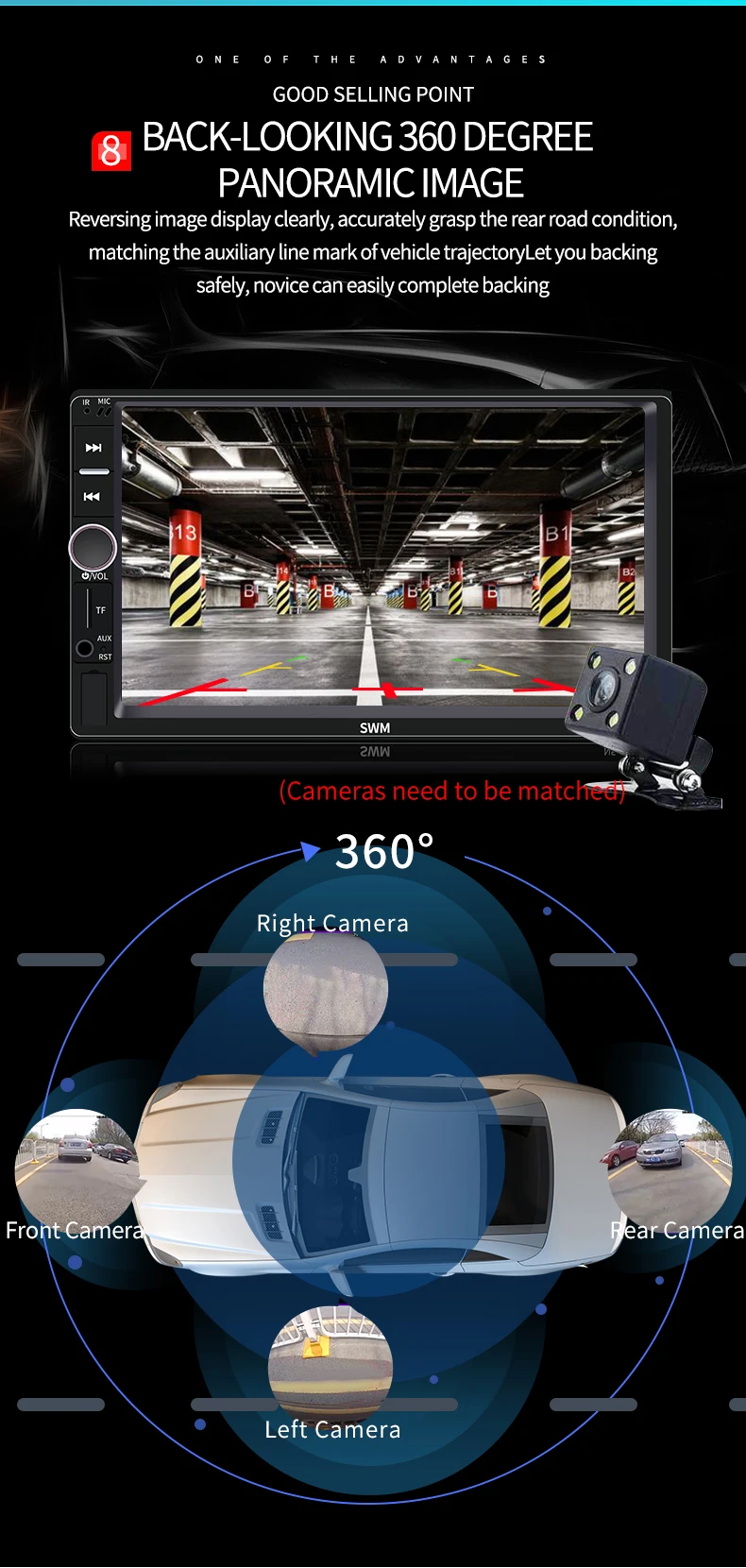 360° Reversing Image Radio Carplay 2 Din Radio Coche Autoradio Bluetooth Mirror Link 2din Car Stereo Audio Radios USB FM AUX TF