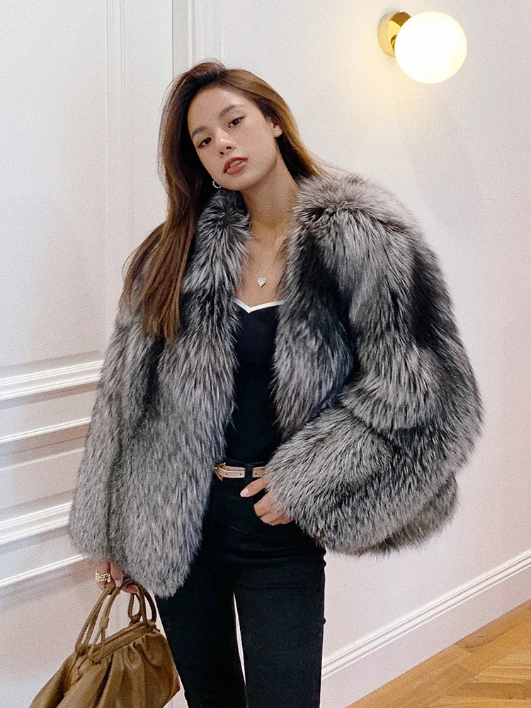 

FURSARCAR Whole Skin Real Silver Fox Fur Coats For Women Natural Fox Fur Jacket Fashion Luxurious Winter Warm Outwear 2021 NEW