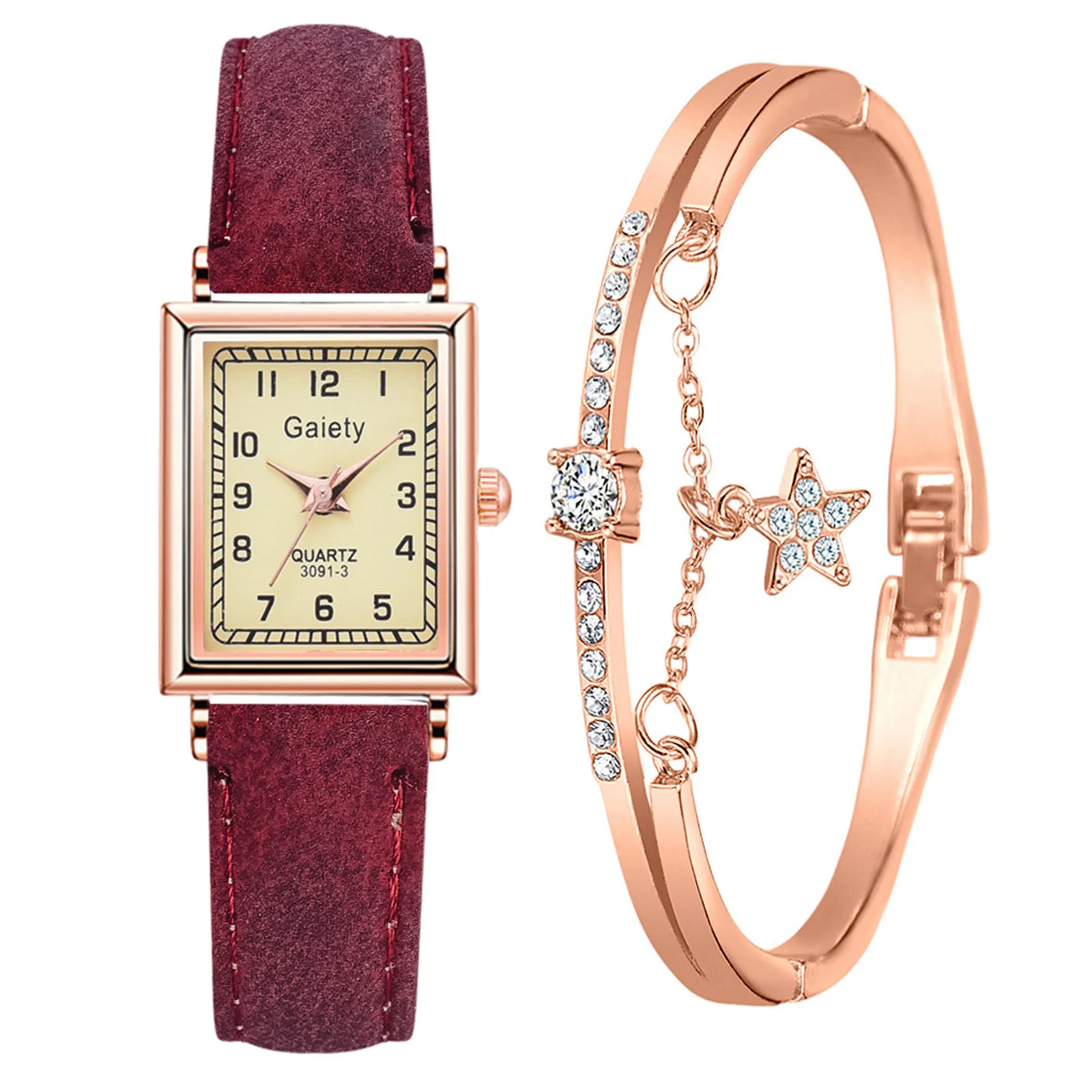 

Movement Women Wrist Watch With Bracelet Jewelry Luxury Rose Gold Belt Watches Leather Straps Quartz Watch Casual Simple Dial