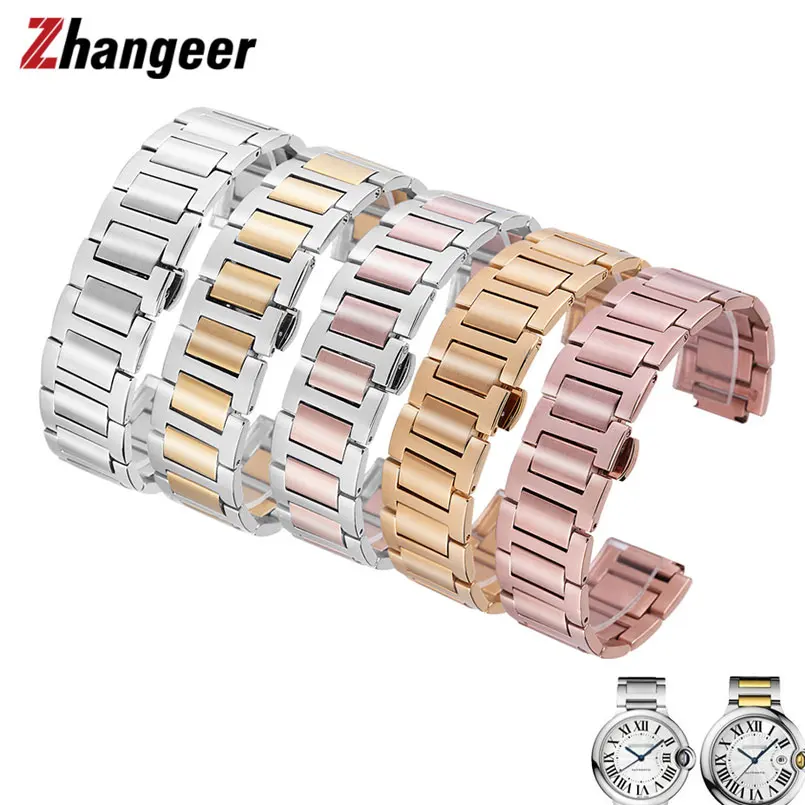 

Watchband for Cartier Blue Balloon Strap Stainless Steel Solid Watch With Raised Bracelet Watch Accessories Replacement Band