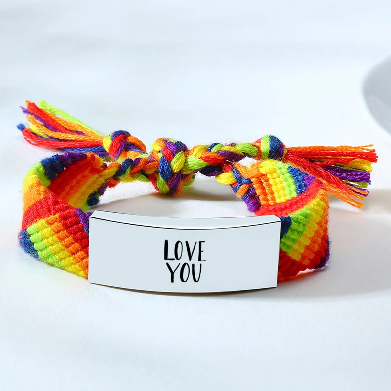 

Custom LOVE YOU Rainbow Lesbian LGBT Pride Gay Pride Woven Braided Rope Bracelet For Women Men Jewelry