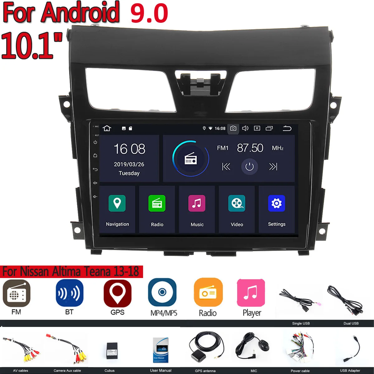 YUEHOO 10,1 дюймов 2 DIN Android 9,0 автомобильный стерео Мультимедийный MP5 плеер gps wifi FM AM радио для Nissan Altima Teana 2013