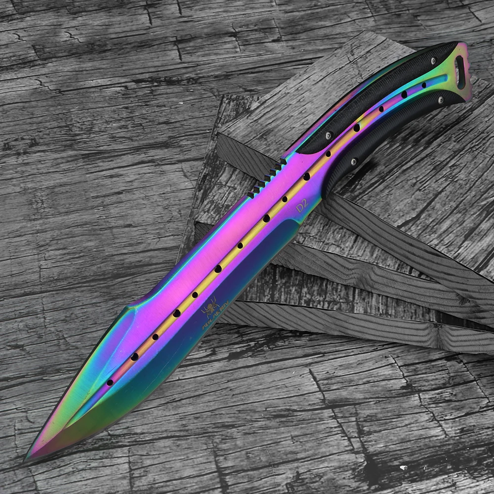 

Colored wooden e.s.a knife, outdoor hunting knife, straight jungle, tactical rescue knife, defense blade, edc tool