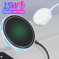 qi 15w magnetic wireless charger pad for iphone 12 pro max 12 mini mobile phone fast charging dock station led induction charger