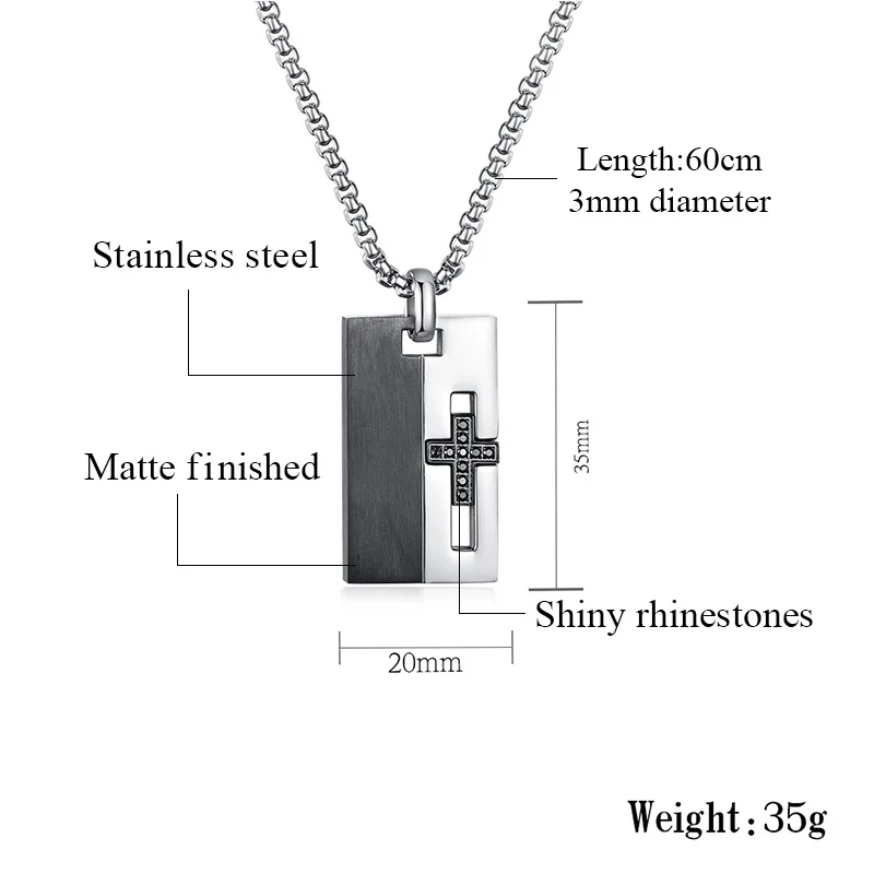 Men Jewelry Stainless Steel Crystal Dog Tag Pendant CZ Zircon Cross Necklaces Best Friend Gifts | Украшения и аксессуары