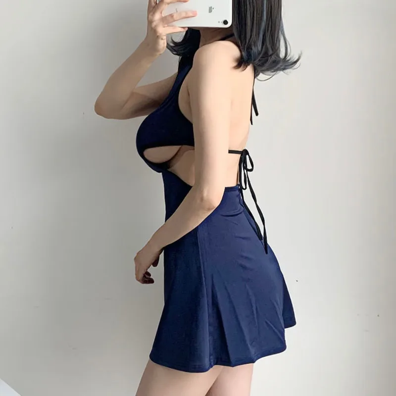 

Женское платье с лямкой через шею, Пляжное облегающее мини-платье с высокой талией, без рукавов, с оборками, N6K2