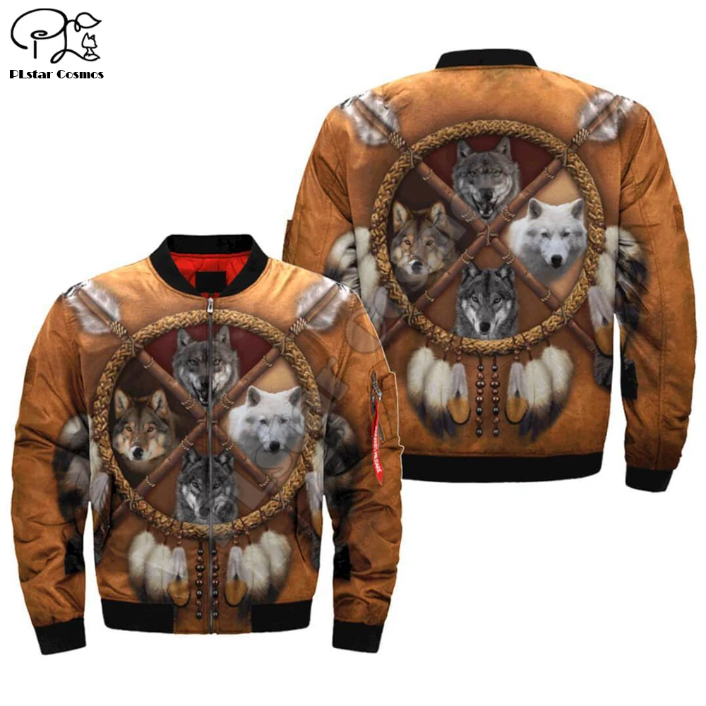Mens viking tattoo 3d Bomber Jackets wolf Print Long zipper Flight Jacket Thick Casual unisex Harajuku women Streetwear coat