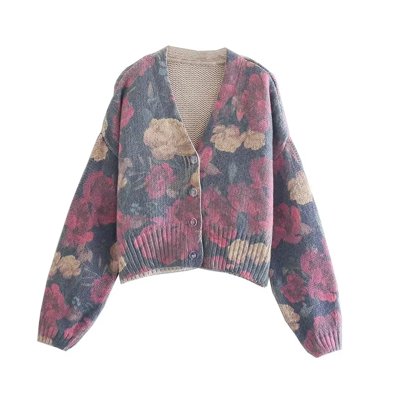

Женский однобортный Кардиган UNIQYB ZA, модный вязаный свитер с цветочным рисунком, топ с рукавами-фонариками, свободная верхняя одежда, шикарн...