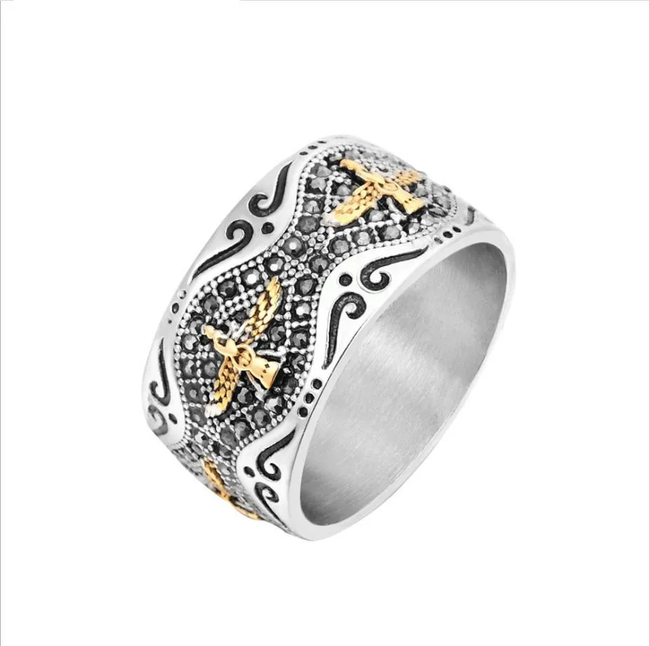 gold and silver Новое поступление года, мужские винтажные кольца из нержавеющей стали в стиле Ирана фаравашара ахуры, кольцо Zoroastrian, мужские ювелирные изделия, подарки - Цвет основного камня: gold and silver