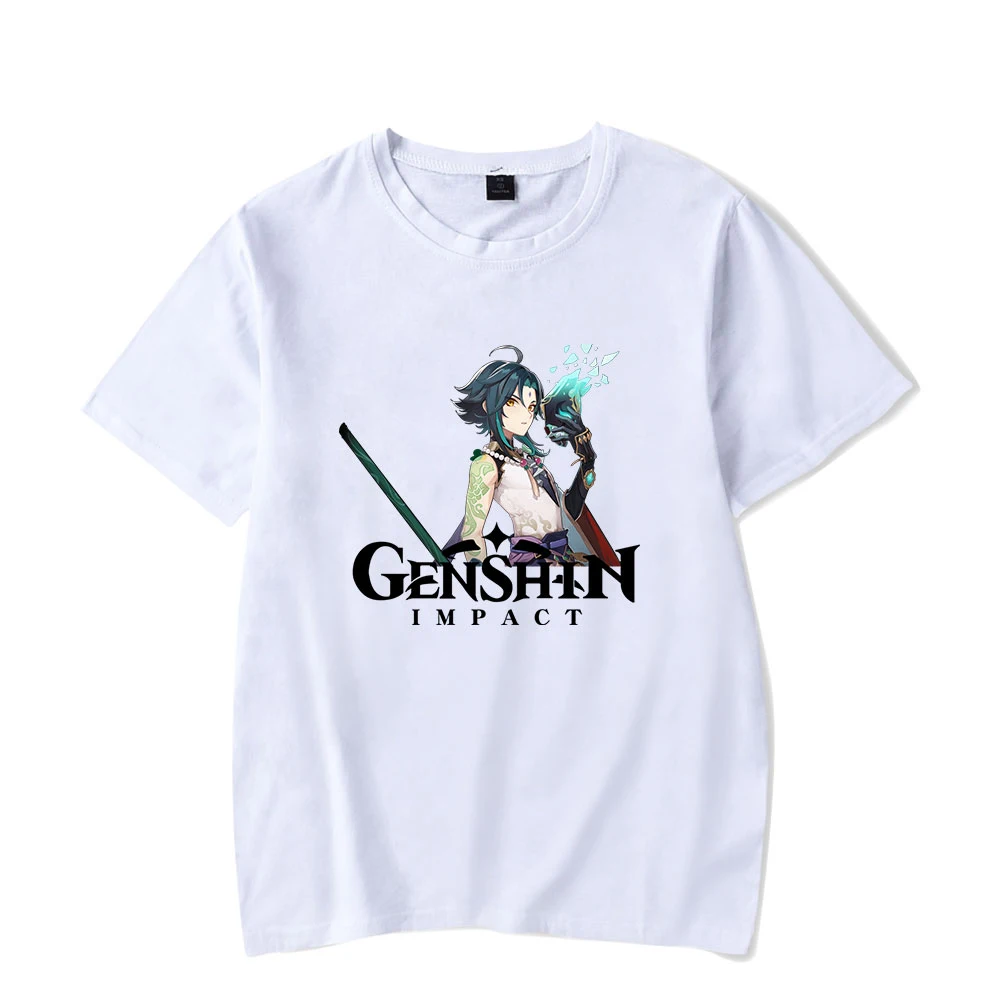 

Лидер продаж 2021, футболка с принтом Game Genshin Impact, женские и мужские спортивные футболки с коротким рукавом, модная забавная хлопковая Футболк...