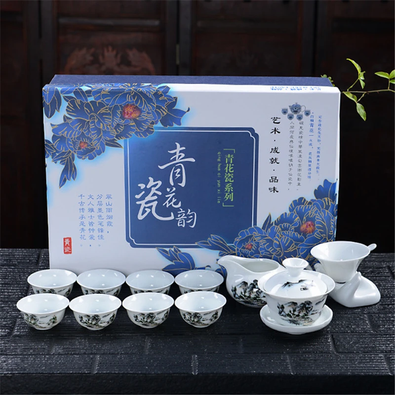 GWE 11Pcs Set 11 шт./компл. китайский чайный набор кунг-фу Gai Wan Чай чайник синий и белый фарфор Чай горшок Чай чашки надглазурная Цвет Чай комплект+ Чай ситечко - Цвет: GWE 11Pcs Set
