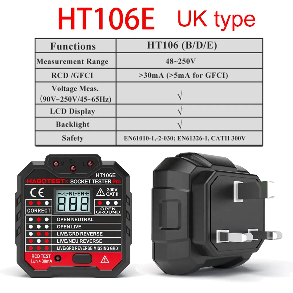 

48 В-250 В тестер розетки, GFCI RCD тест HT107 HT106 домашняя электрическая проводка