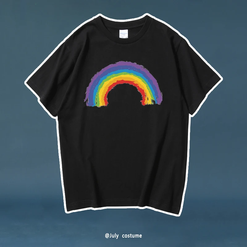 

Short-sleeved T-shirt Men's Printing 2021 Summer New Rainbow Printing Round Neck Men's Casual Bottoming Shirt