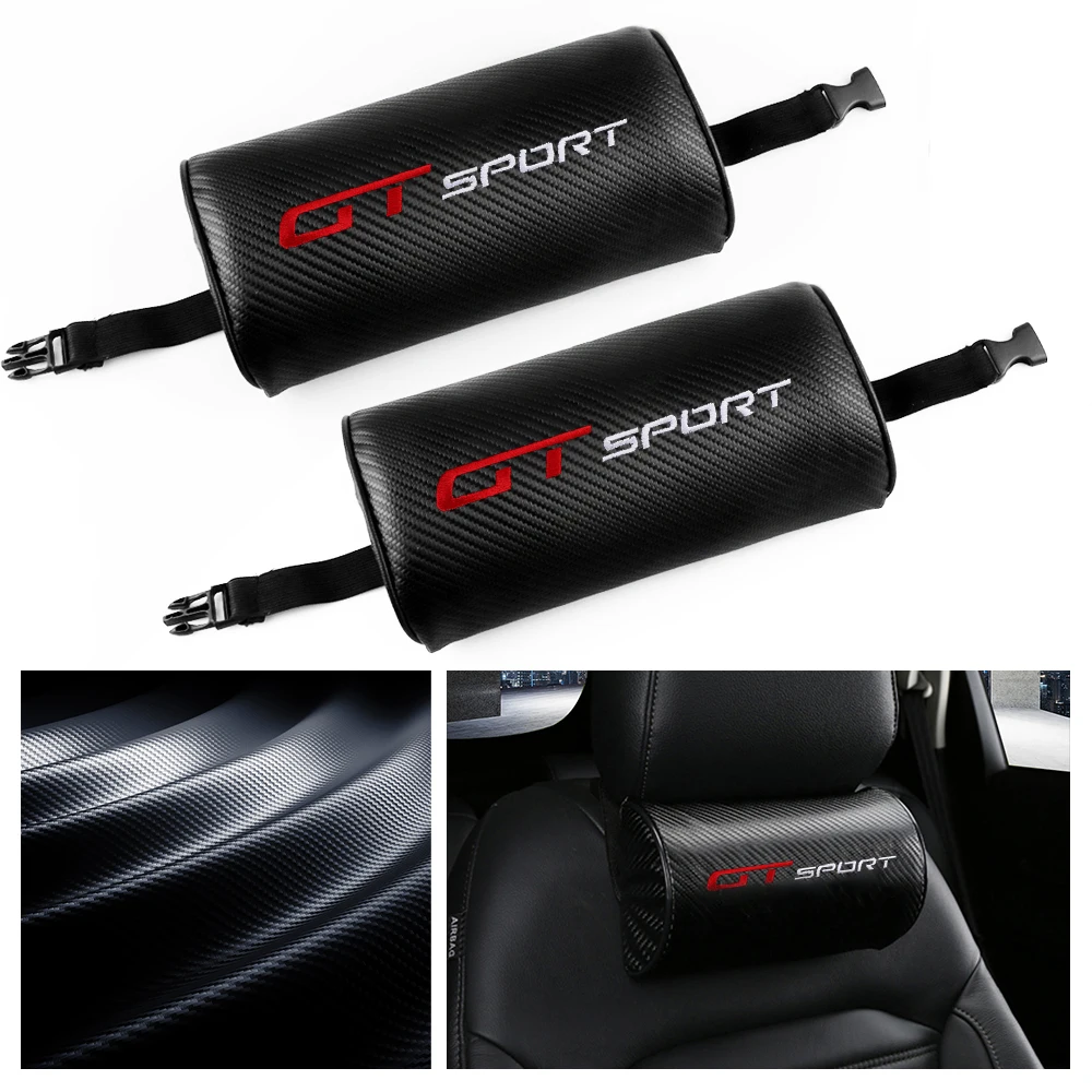 

Car Seat Headrest GT Sport Logo Carbon Fiber Neck Pillow Head Neck Support For Honda Kia Subaru Volkswagen Alfa Romeo Peugeot