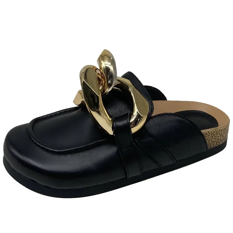 

2021New Baotou Slippers Clogs Sandals for Women Round Head Comfortable Slides Chain Designer Shoes fashion shoes Mules Zapatos