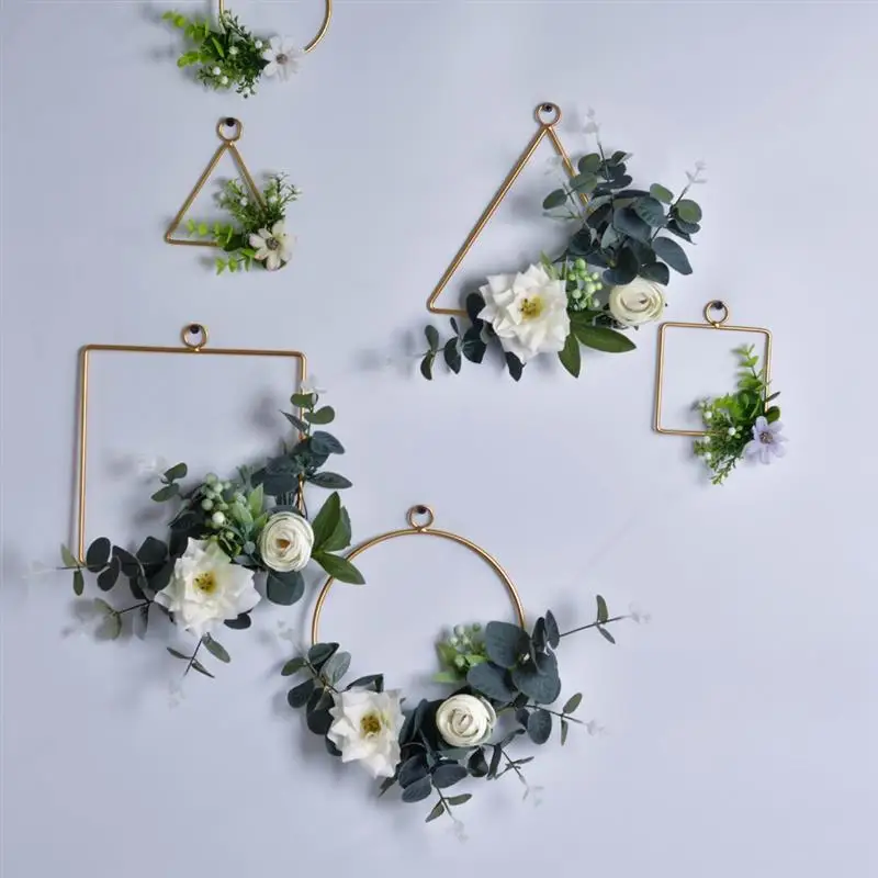 

3PCS Nordic Style Simple Floral Hoop Round Triangle Square DIY Wire Wreath Frame Wreath Hoop Home Decor Crafts Plant Container