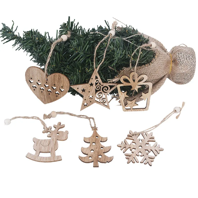 3/6pcs Christmas Wooden Pendant Wooden Hollow Snowflake Christmas Tree Hanging Decor For New Year Xmas Party Ornaments Kids Gift