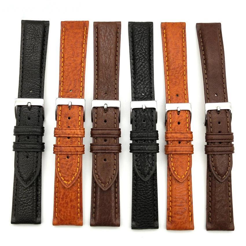 18mm 20mm 22mm 24mm Genuine Leather Watchband Soft Matte Texture Watch Band Wrist Strap With Silver Color Stainless Steel Buckle images - 6