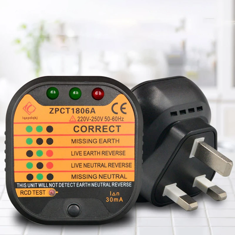 

ZPCT1806B Outlet Socket Tester Detector Circuit Polarity Voltage Plug Breaker Ground Zero Line Switch Safety Electroscope