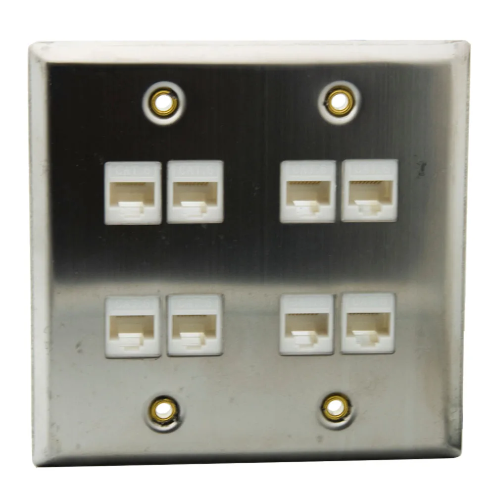 

2 Gang Solid Style Stainless Steel 8 Ports CAT6 RJ45 Female To Female Wall Plate
