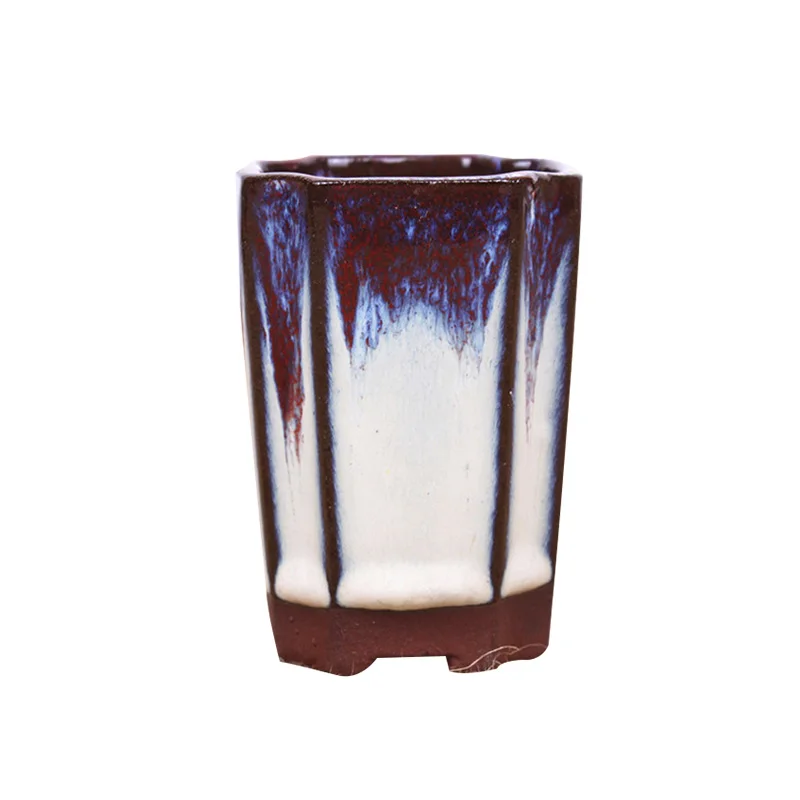 Strongwell Ceramic Succulent Flower Pot Polygonal Purple Clay Simplicity Creative Bonsai Thumb Basin Home Garden Decor |