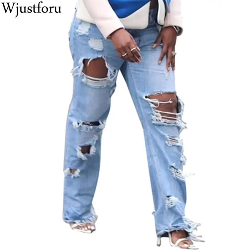 Женские свободные рваные джинсы Wjustforu повседневные с дырками и широкими