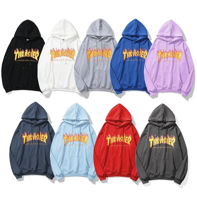 

Euro popular logo street skateboard hip-hop flame letter hoodie jumper loose boys and girls hoodie jacket
