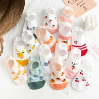 5 pairs of new womens socks fashion kawaii fruit pattern happy silicone non slip invisible cotton socks boat socks slippers