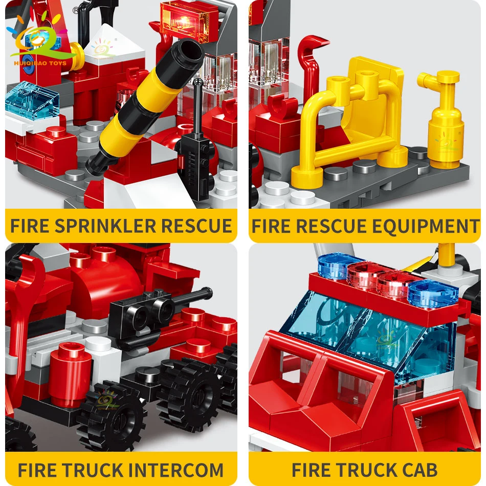 

HUIQIBAO 288pcs 16n1 City Fire Truck Station Model Building Blocks Firefighting Car Bricks Set Construction Toy for Children