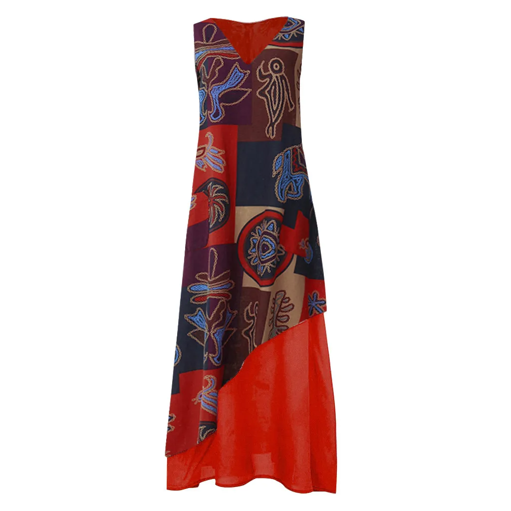 Женское винтажное лоскутное платье без рукавов хлопковое с v образным вырезом