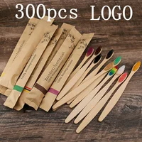 300 Pcs  Customized Laser Engraving Logo Bamboo Toothbrushes Portable Eco Friendly Wooden Tooth Brush for Adults Children