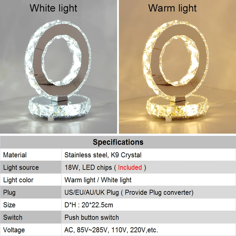 

K9 Crystal Table Lamp Modern Bedside Lamp Crystal Led Desk Lamp for Bedroom Living Room Decoration Birthday Wedding Gift EU Plug