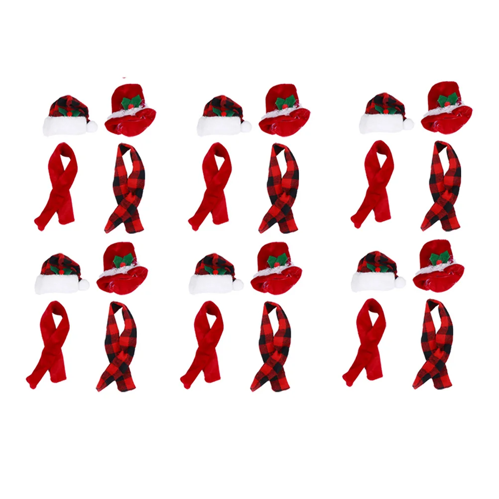 

6 Sets Mini Exquisite Xmas Hats Adorable Scarves Christmas Adorns Xmas Decors