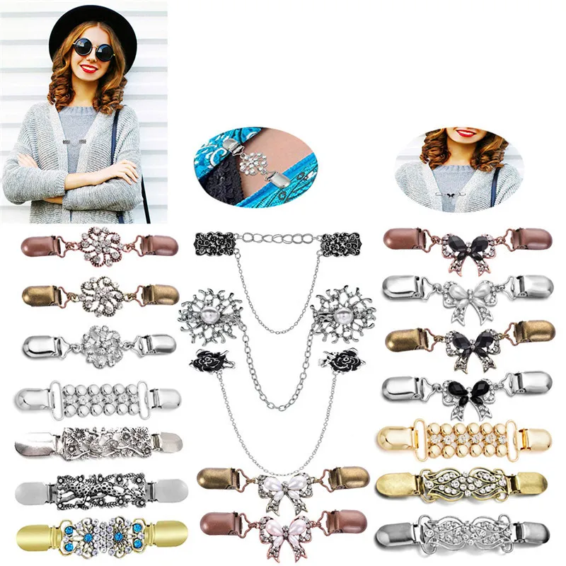 Зажим для свитера кардигана клипсы с ушками гибкая брошь бусинами и жемчугом