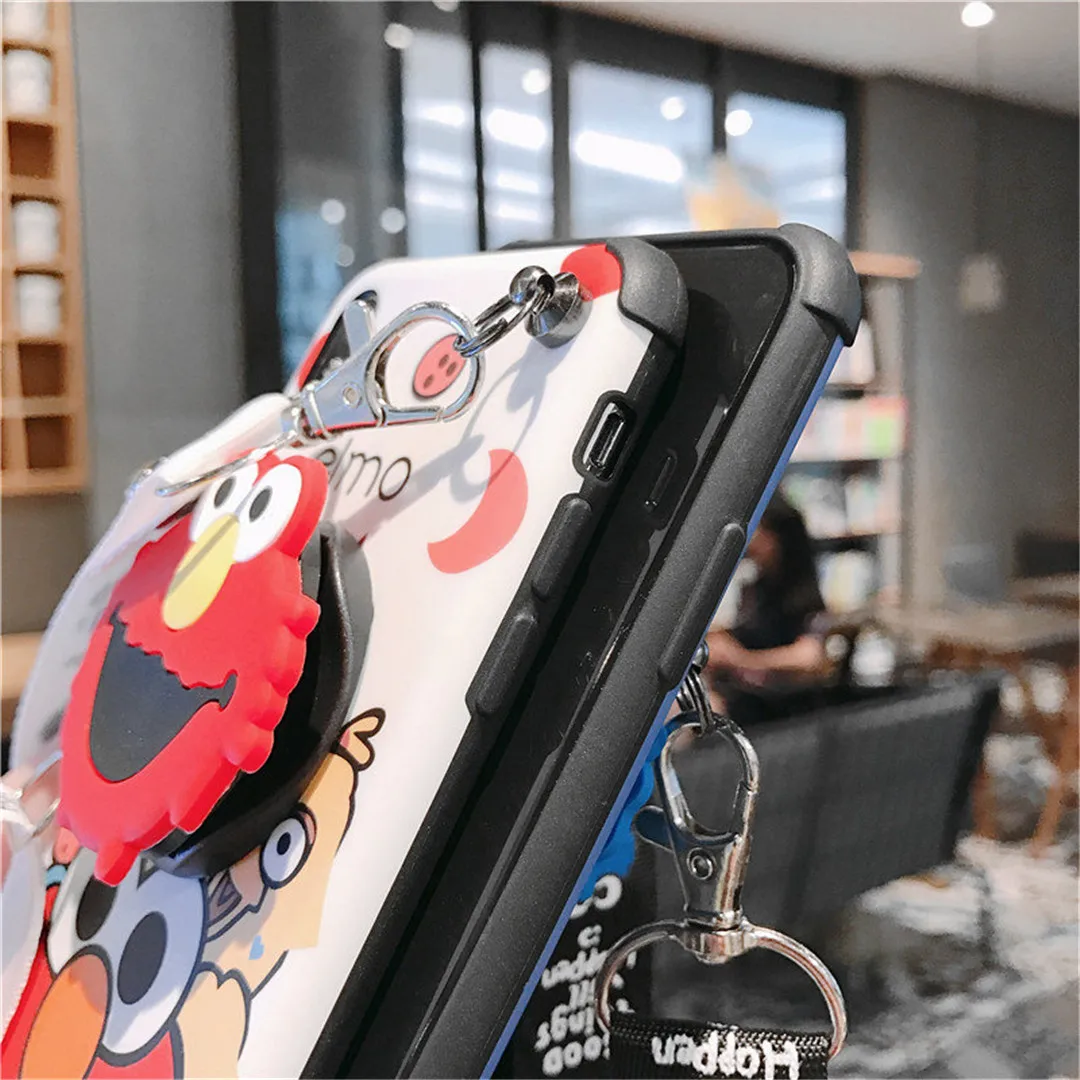 For iphone 11 Pro Max cute bracket Sesame Street ELMO rope Mobile Phone Case for iphone 6 6s 7 7plus 8 8plus X XR XS MAX cover