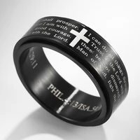 vintage jesus cross strong belief titanium steel male engagement rotating black ring trendy jewelry wedding rings gifts for men