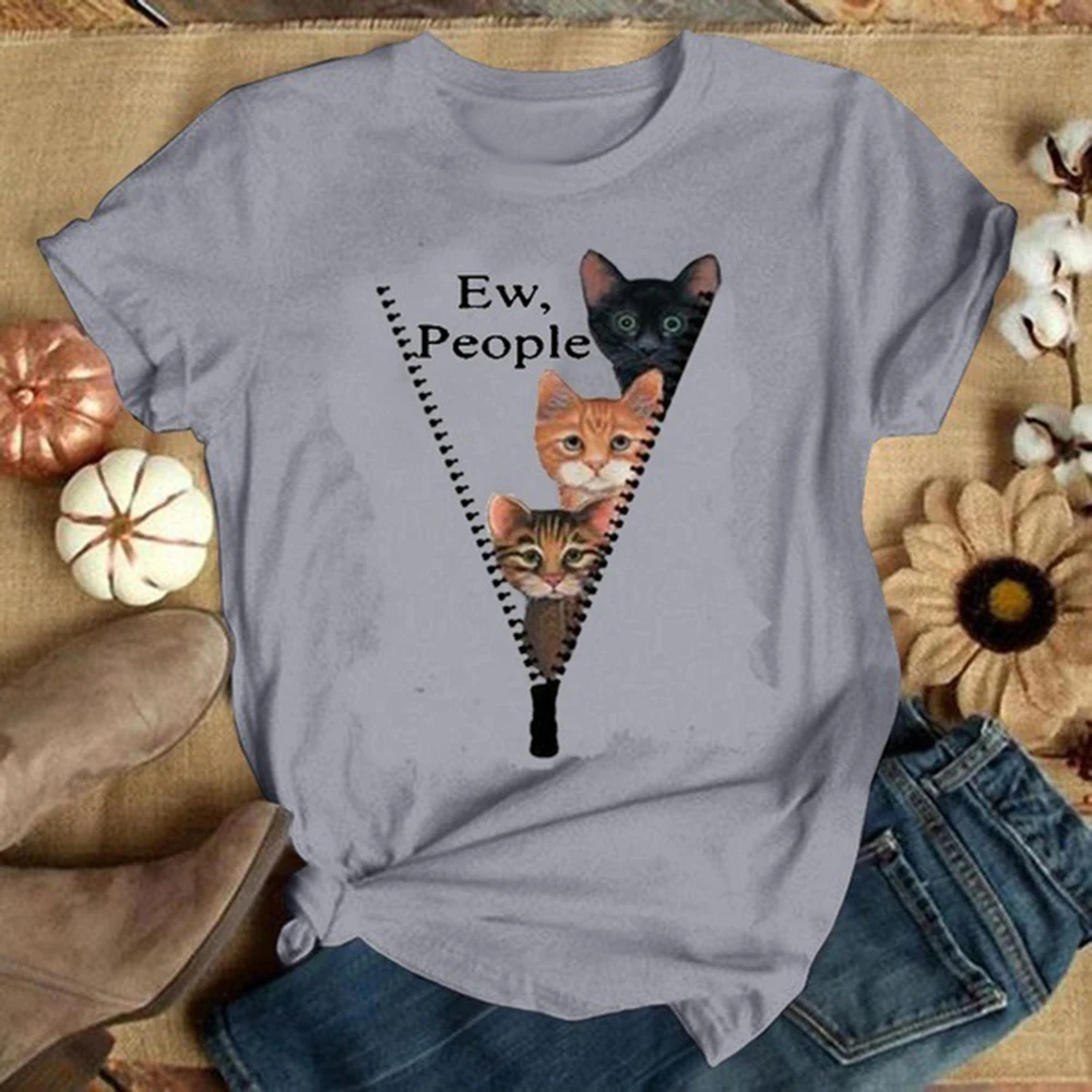 

Fashionable summer top T-shirt women T-shirt new fashion T-shirt graphics cute cat print 90s girl T-shirt T-shirt