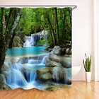 Водонепроницаемая занавеска для душа с 3d-водопадом, с изображением деревьев и цветов, набор ковриков для ванной, ковриков, крышек для унитаза