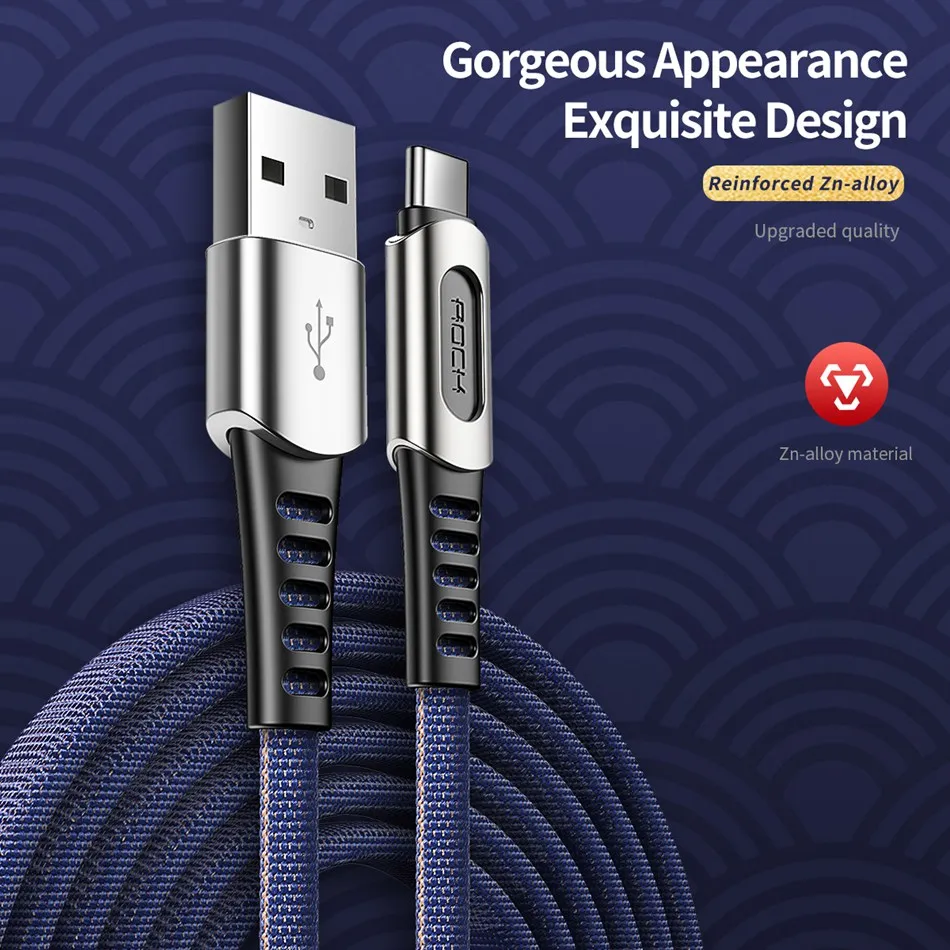 ROCK usb type C кабель 2.1A Быстрая зарядка и синхронизация данных шнур из цинкового сплава type-C телефонный кабель для samsung S10 Oneplus 7 Pro USB C провод