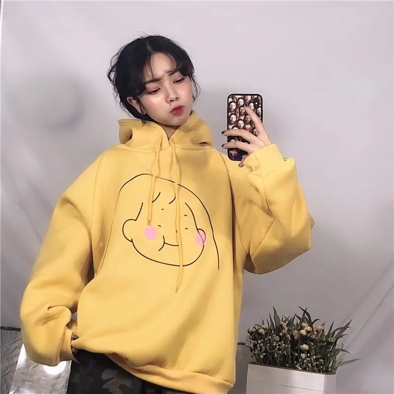 Толстовка ZITY женская с капюшоном свободный теплый пуловер мультяшным принтом в