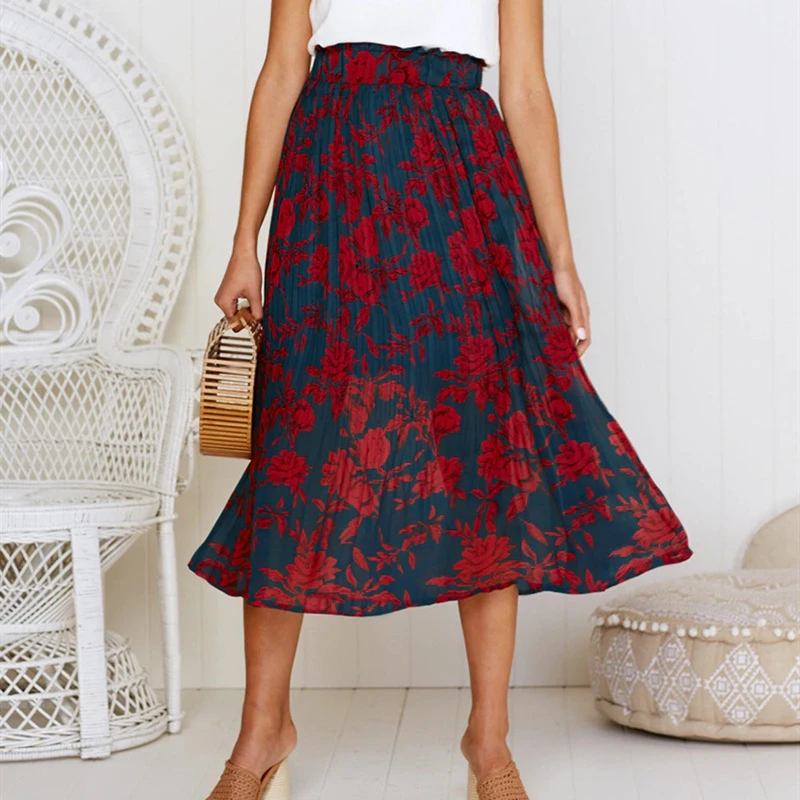 Женские юбки 2020 модные плиссированные Boho Midi с высокой талией уличная одежда